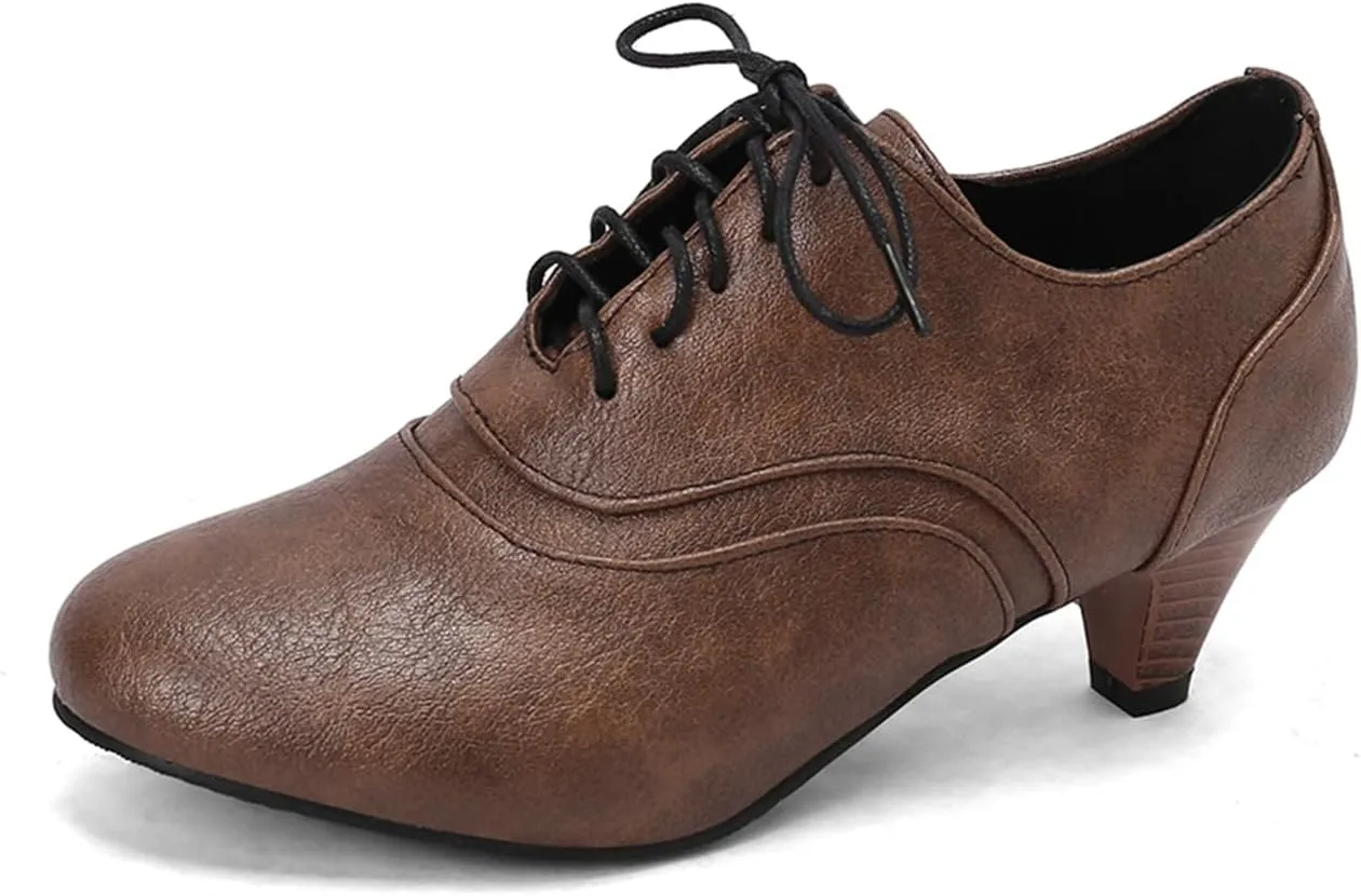 Womens Chunky Low Heel Oxford Pumps Kitten Heel Lace Up Pumps US4-14
