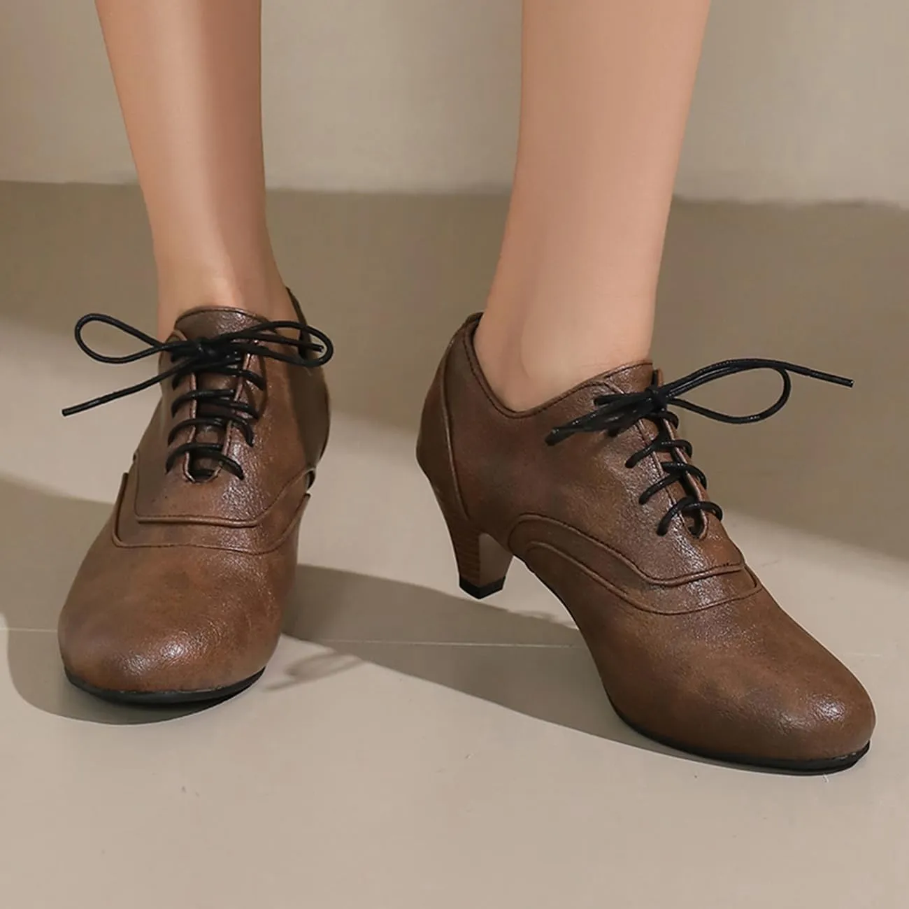 Womens Chunky Low Heel Oxford Pumps Kitten Heel Lace Up Pumps US4-14