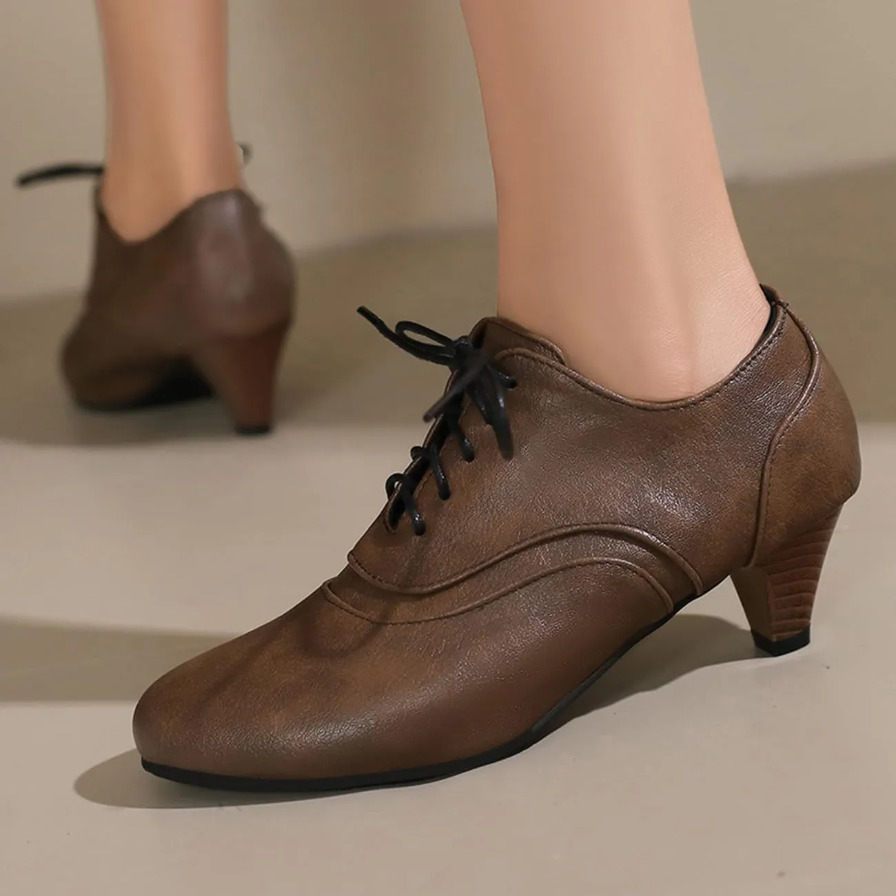 Womens Chunky Low Heel Oxford Pumps Kitten Heel Lace Up Pumps US4-14