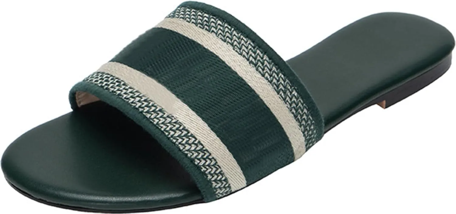 Women's Embroidered Band Sandals Open Toe Flat Sandals Summer Shoes