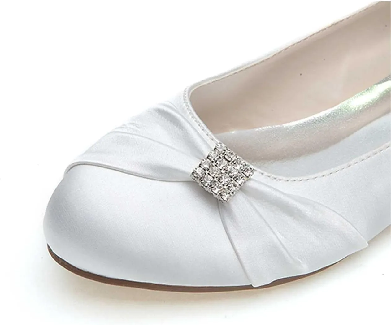 Women’s Flat Shoes Open Round Toe Satin Rhinestone Slip On Heels Comfort Dress Shoes Wedding Bridal Pumps Sandals Ivory(Red,6 UK)