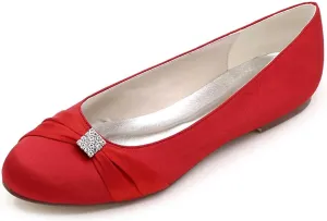 Women’s Flat Shoes Open Round Toe Satin Rhinestone Slip On Heels Comfort Dress Shoes Wedding Bridal Pumps Sandals Ivory(Red,6 UK)