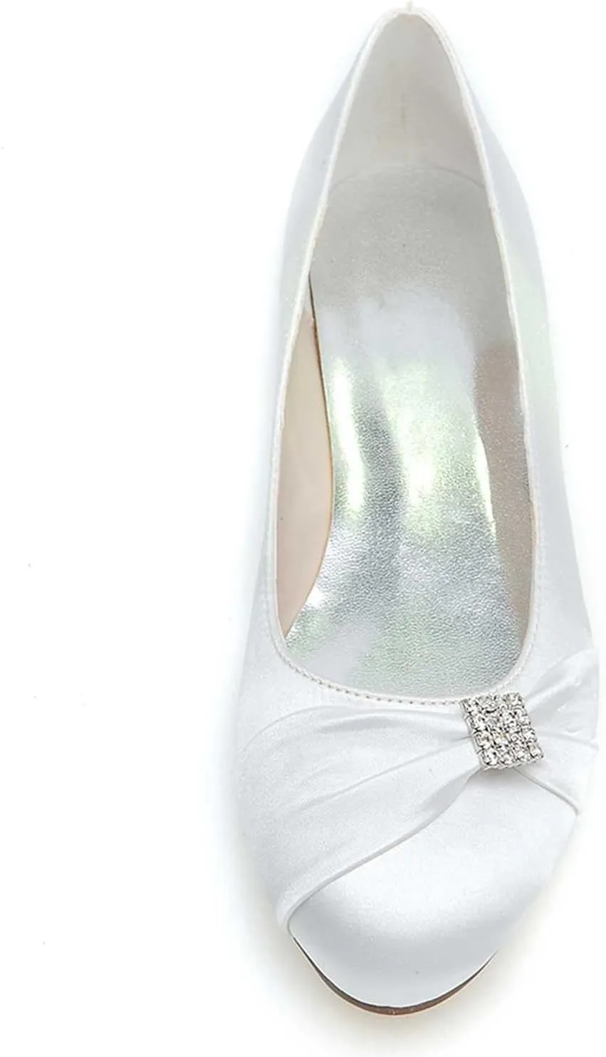 Women’s Flat Shoes Open Round Toe Satin Rhinestone Slip On Heels Comfort Dress Shoes Wedding Bridal Pumps Sandals Ivory(Red,6 UK)