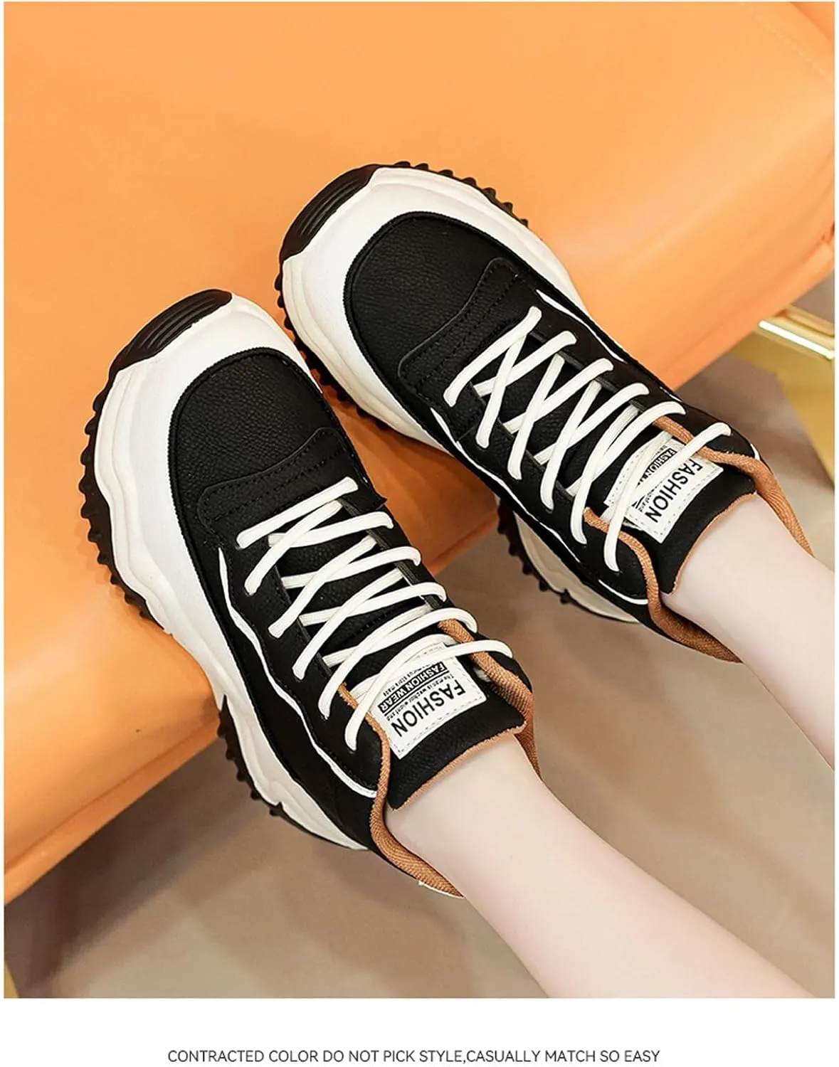 Women's Leather Platform High Top Casual Sneakers,Lace-Up Fleece Warm Comfortable Round Toe Ankle Fashion Sneakers