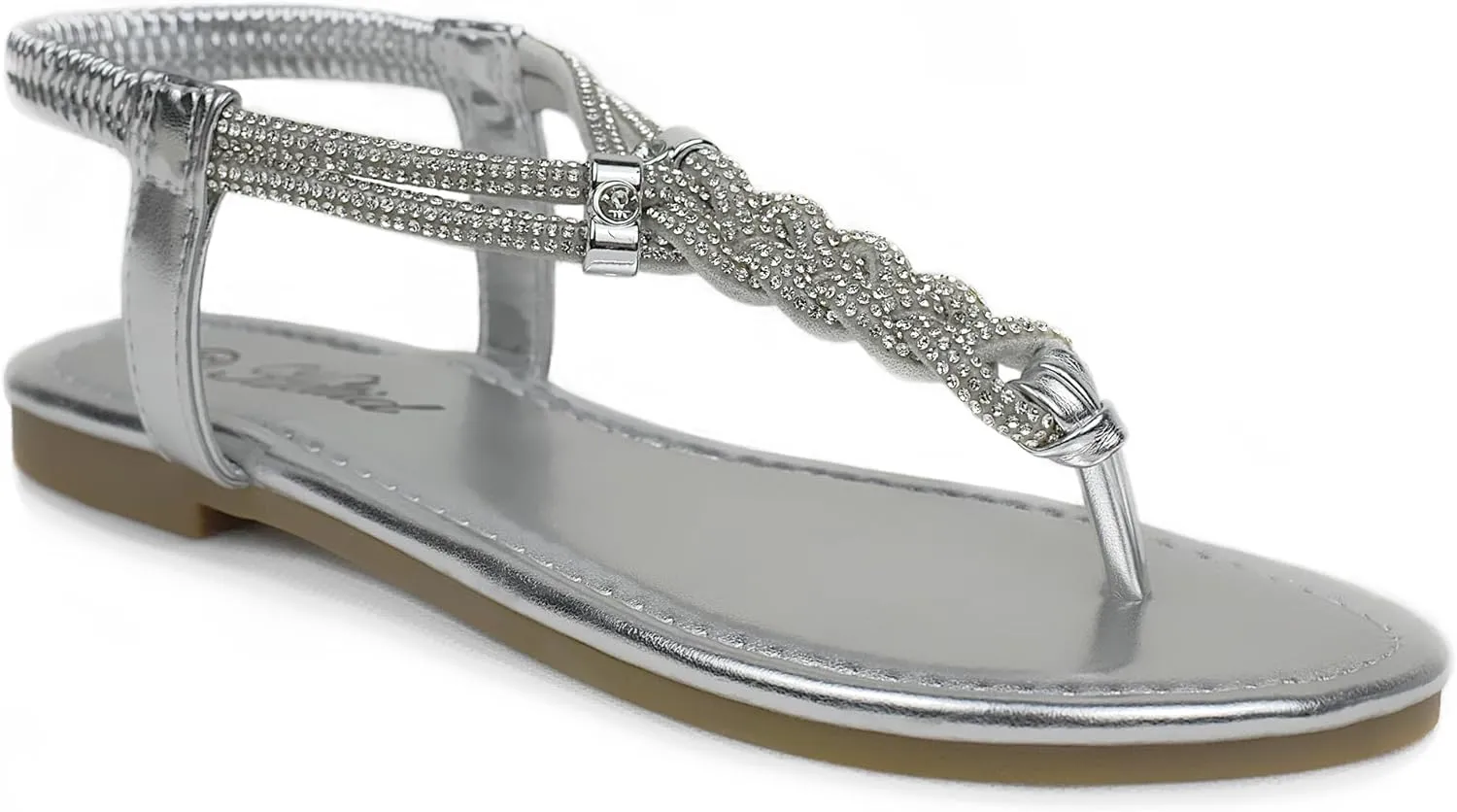 Women's Rhinestone Thong Flat Sandals Elastic Ankle Strap Bohemian Dressy Sandals for Women