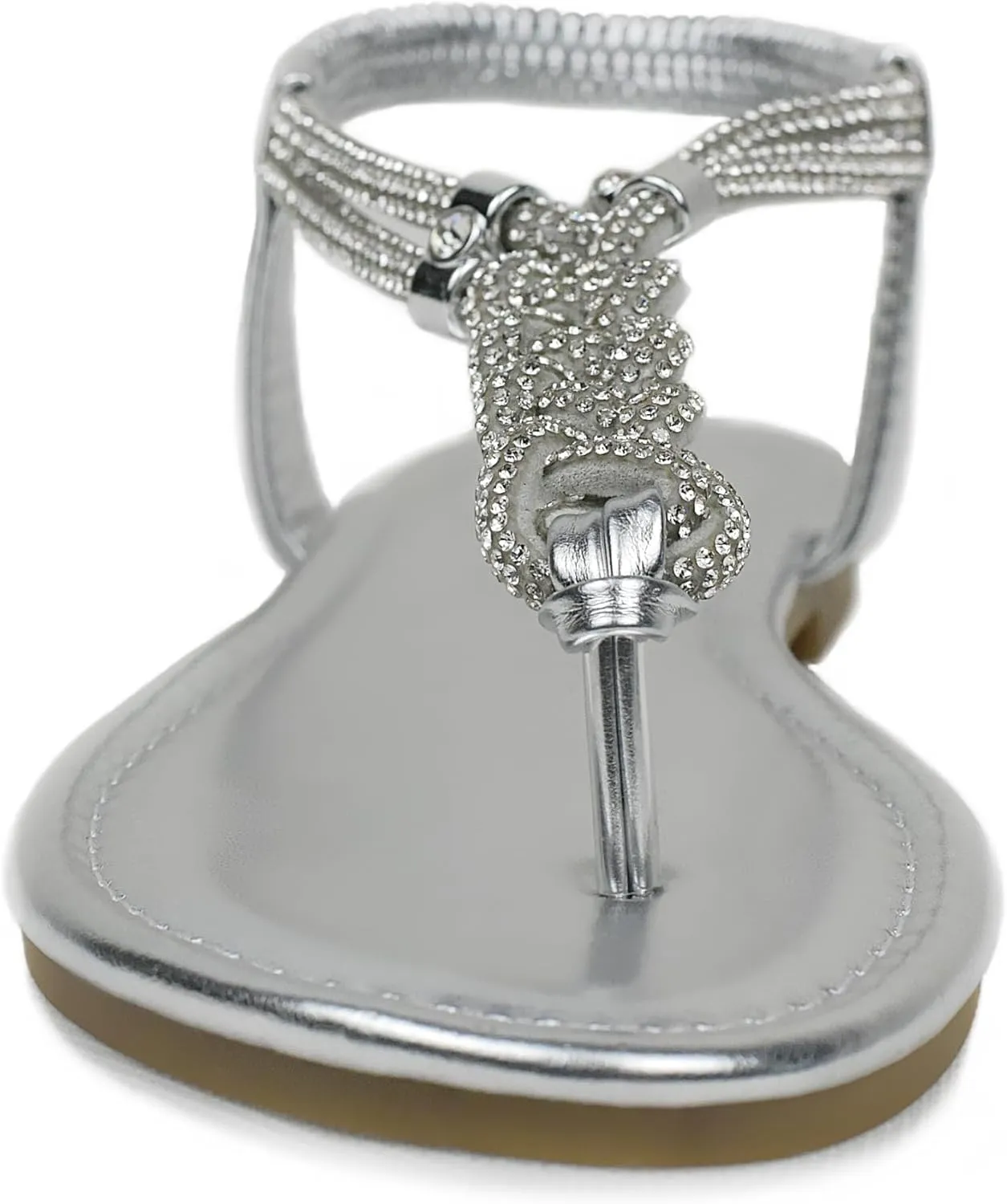 Women's Rhinestone Thong Flat Sandals Elastic Ankle Strap Bohemian Dressy Sandals for Women