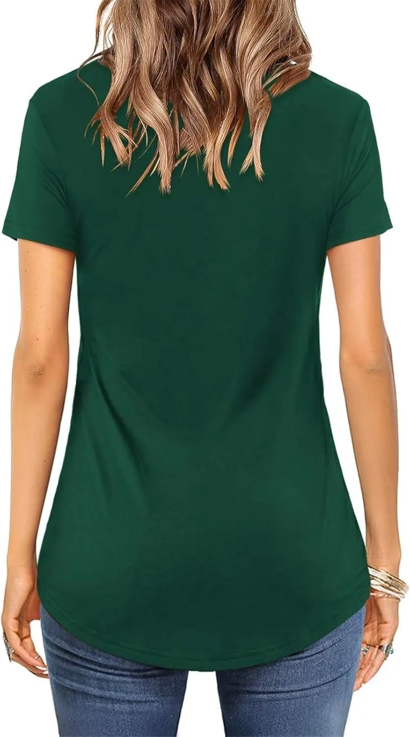 Women's Sexy V-Neck T-Shirt Casual Solid Color Short Sleeve Loose Summer Tops