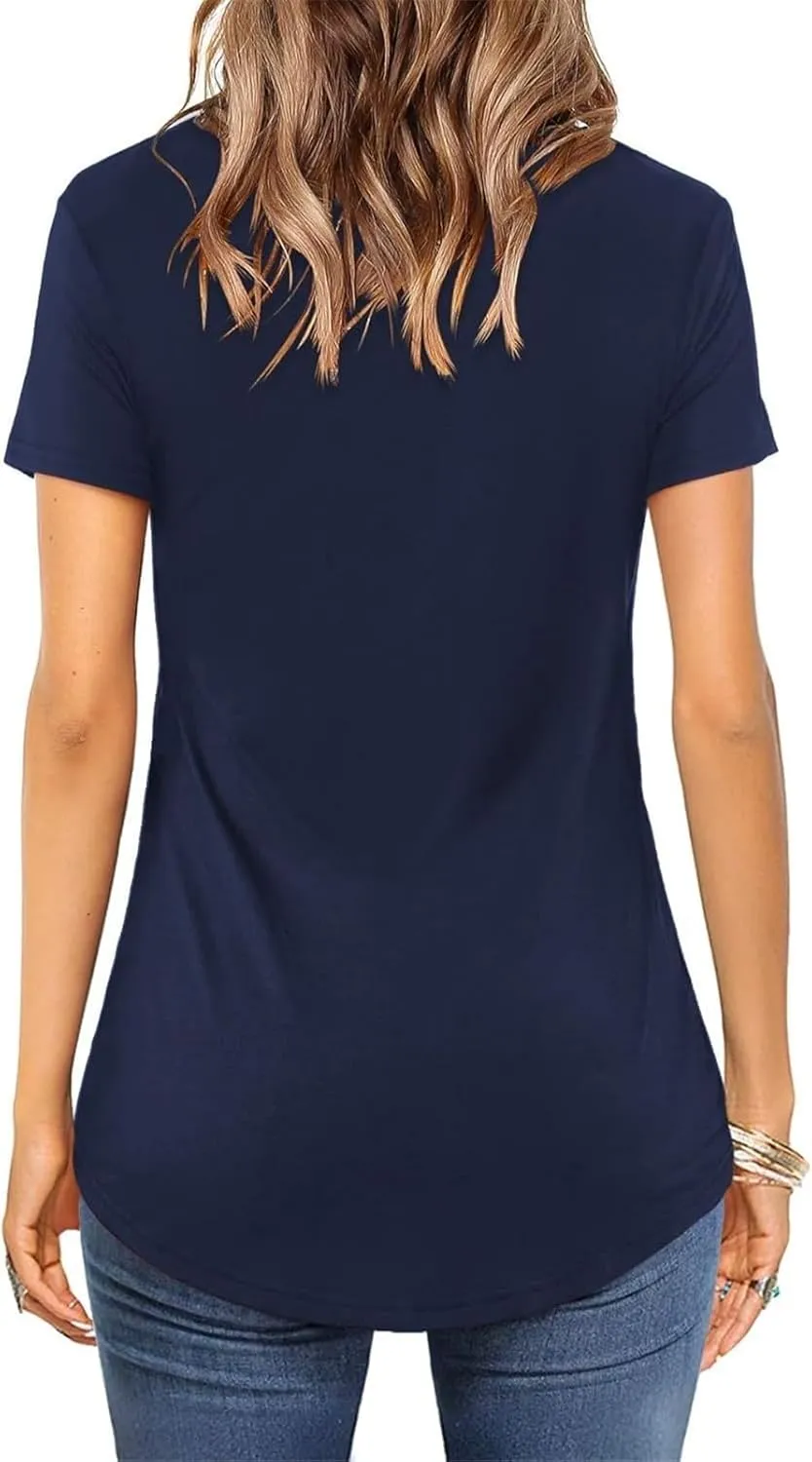 Women's Sexy V-Neck T-Shirt Casual Solid Color Short Sleeve Loose Summer Tops