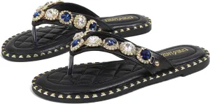 Women's Sparkle Rhinestones Flat Flip-Flops Fashion Comfort Memory Slip-on Flat Slides Sandals T-Strap Thong Beach Slippers
