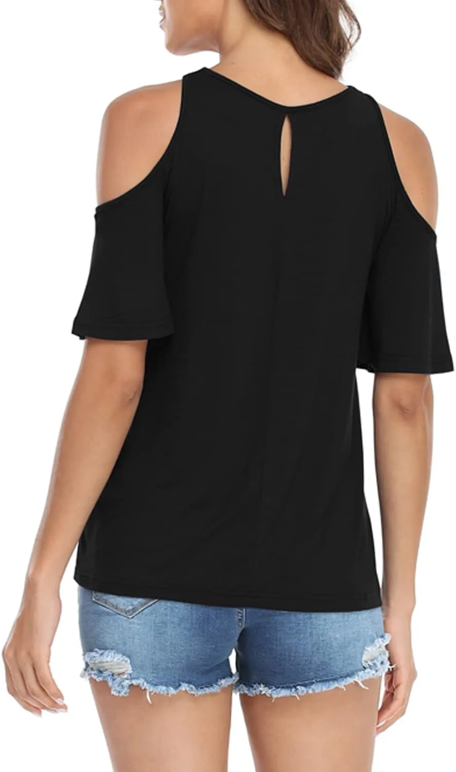 Womens Summer Halter Cold Shoulder Tops Sexy Casual Short Sleeve Keyhole T Shirts Blouse