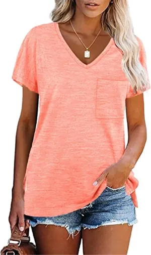 Women's Summer V-Neck Slim T-Shirt Loose Cotton Short Sleeve Tops Casual Urban Style