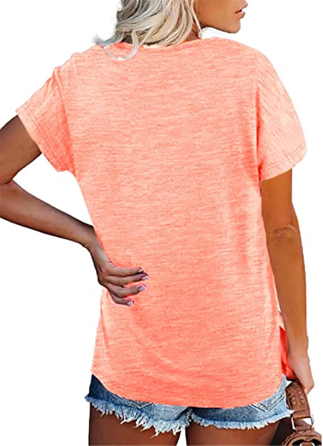 Women's Summer V-Neck Slim T-Shirt Loose Cotton Short Sleeve Tops Casual Urban Style