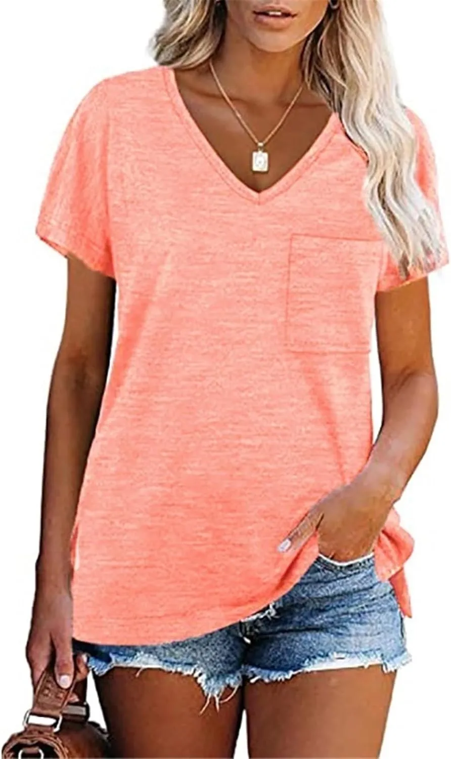 Women's Summer V-Neck Slim T-Shirt Loose Cotton Short Sleeve Tops Casual Urban Style