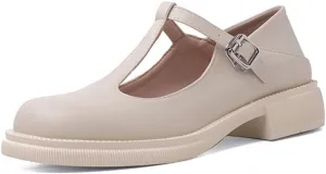 Women's T-Strap Mary Jane Flat Pumps Closed Square Toe Dress Pumps