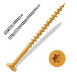 Wood Screws #10×4″, 200 Pcs, Deck Screws, Rust Resistant, Exterior Epoxy Coated, Outdoor Decking Screws, Torx/Star Drive Head Deck Screw, 2 Pcs T25 Star Bit Included, Tan