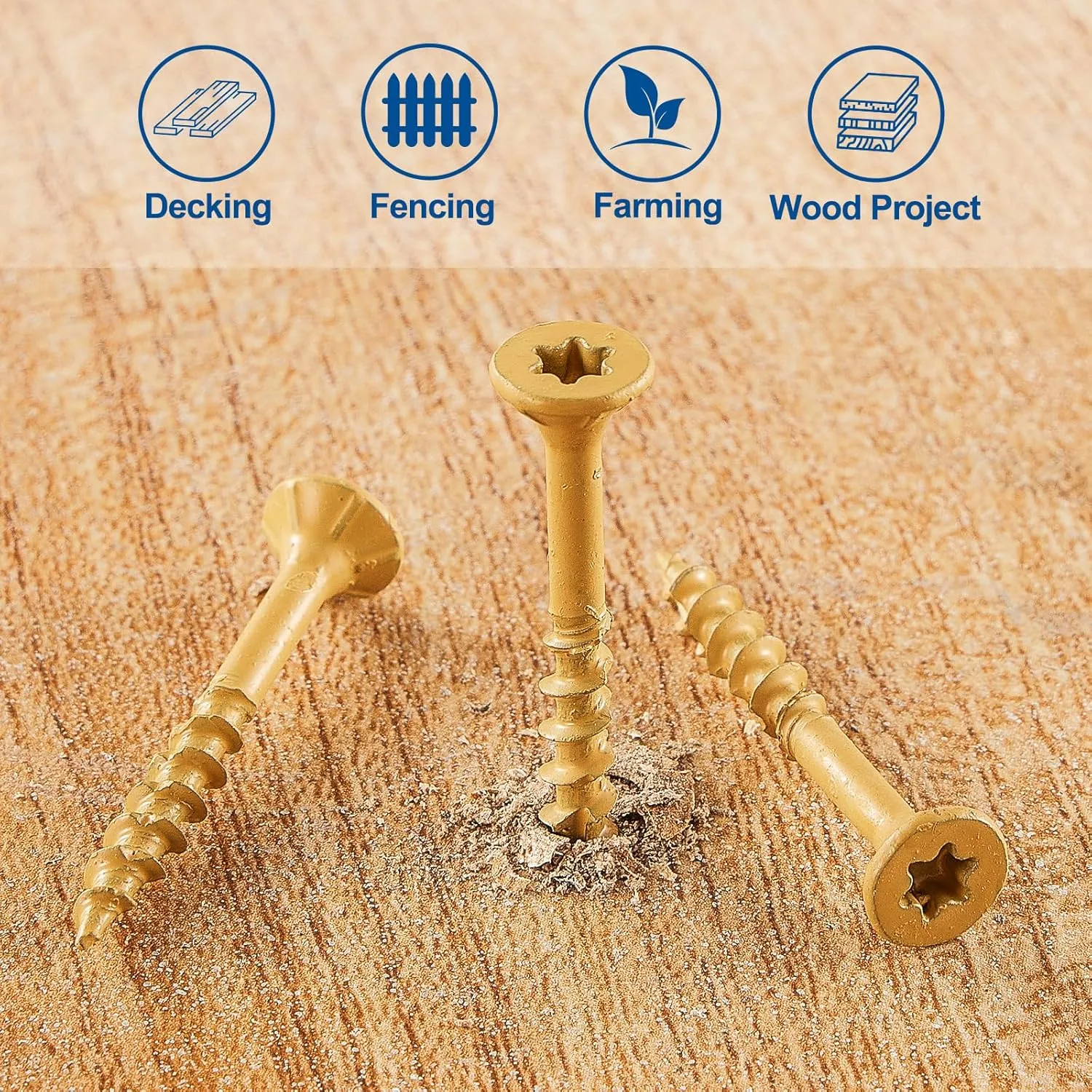 Wood Screws #10×4″, 200 Pcs, Deck Screws, Rust Resistant, Exterior Epoxy Coated, Outdoor Decking Screws, Torx/Star Drive Head Deck Screw, 2 Pcs T25 Star Bit Included, Tan