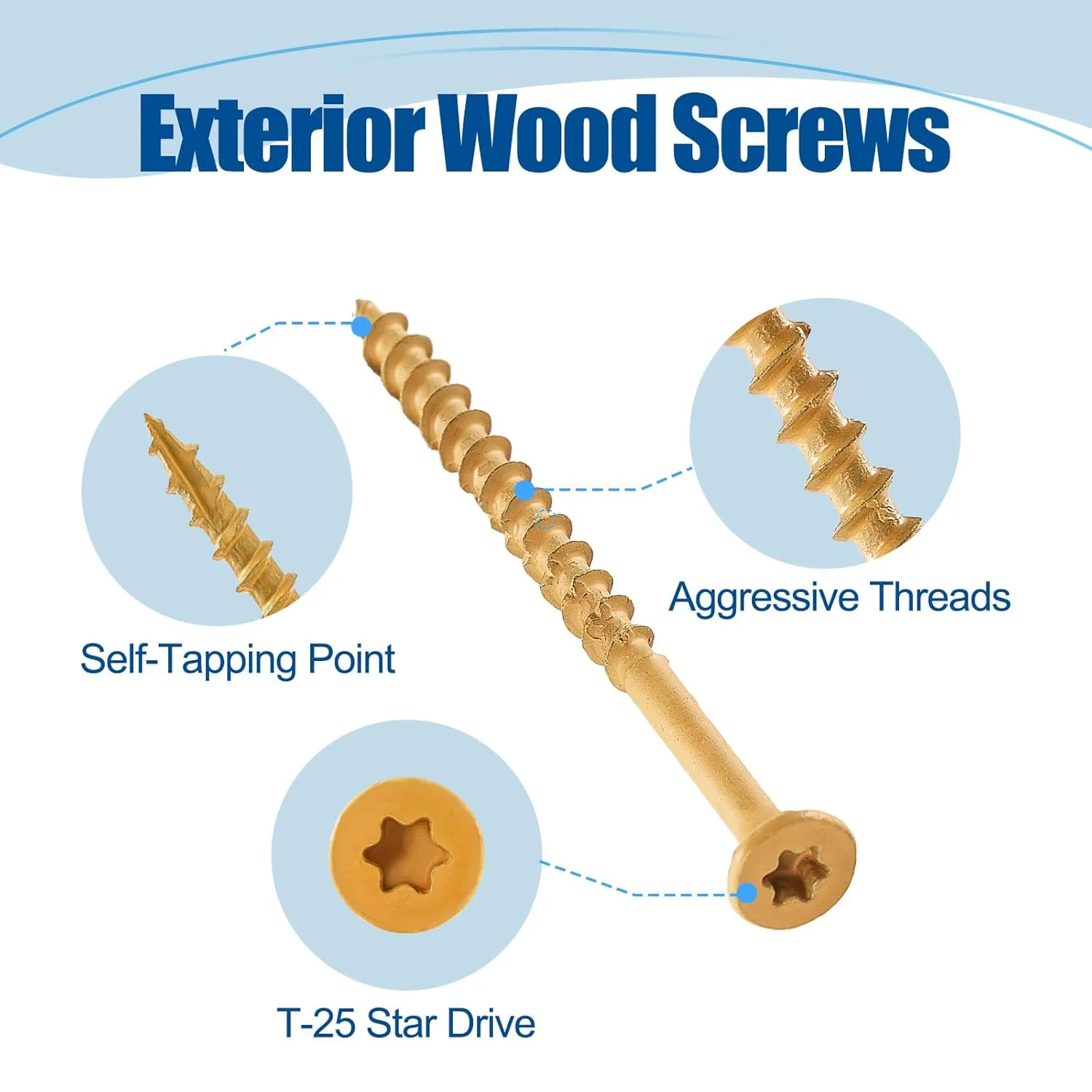 Wood Screws #10×4″, 200 Pcs, Deck Screws, Rust Resistant, Exterior Epoxy Coated, Outdoor Decking Screws, Torx/Star Drive Head Deck Screw, 2 Pcs T25 Star Bit Included, Tan