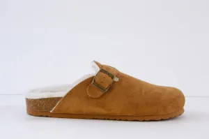 XTI - 143240 FLAT FUR-LINED TOE-IN MULE - TAN SUEDE