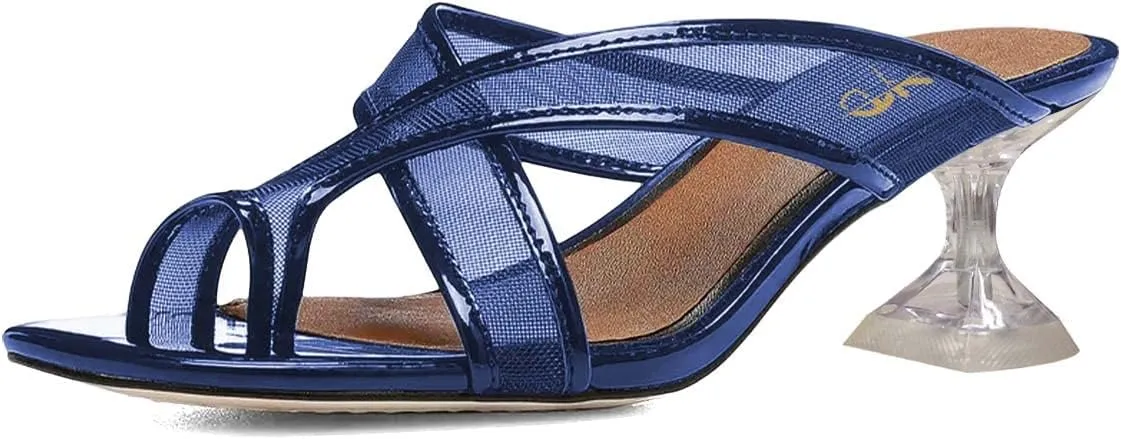 XYD Women Split Toe Cross Strap Mule Sandals Mid Low Crystal Flared Heel Slide Slippers Slip On Summer Casual Outdoor Shoes