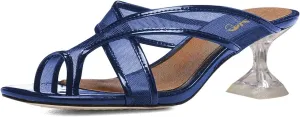 XYD Women Split Toe Cross Strap Mule Sandals Mid Low Crystal Flared Heel Slide Slippers Slip On Summer Casual Outdoor Shoes