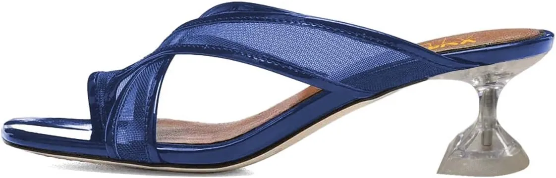 XYD Women Split Toe Cross Strap Mule Sandals Mid Low Crystal Flared Heel Slide Slippers Slip On Summer Casual Outdoor Shoes