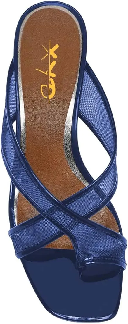 XYD Women Split Toe Cross Strap Mule Sandals Mid Low Crystal Flared Heel Slide Slippers Slip On Summer Casual Outdoor Shoes