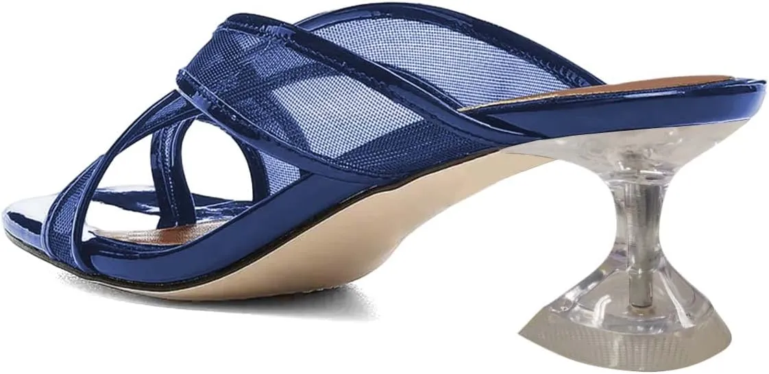 XYD Women Split Toe Cross Strap Mule Sandals Mid Low Crystal Flared Heel Slide Slippers Slip On Summer Casual Outdoor Shoes