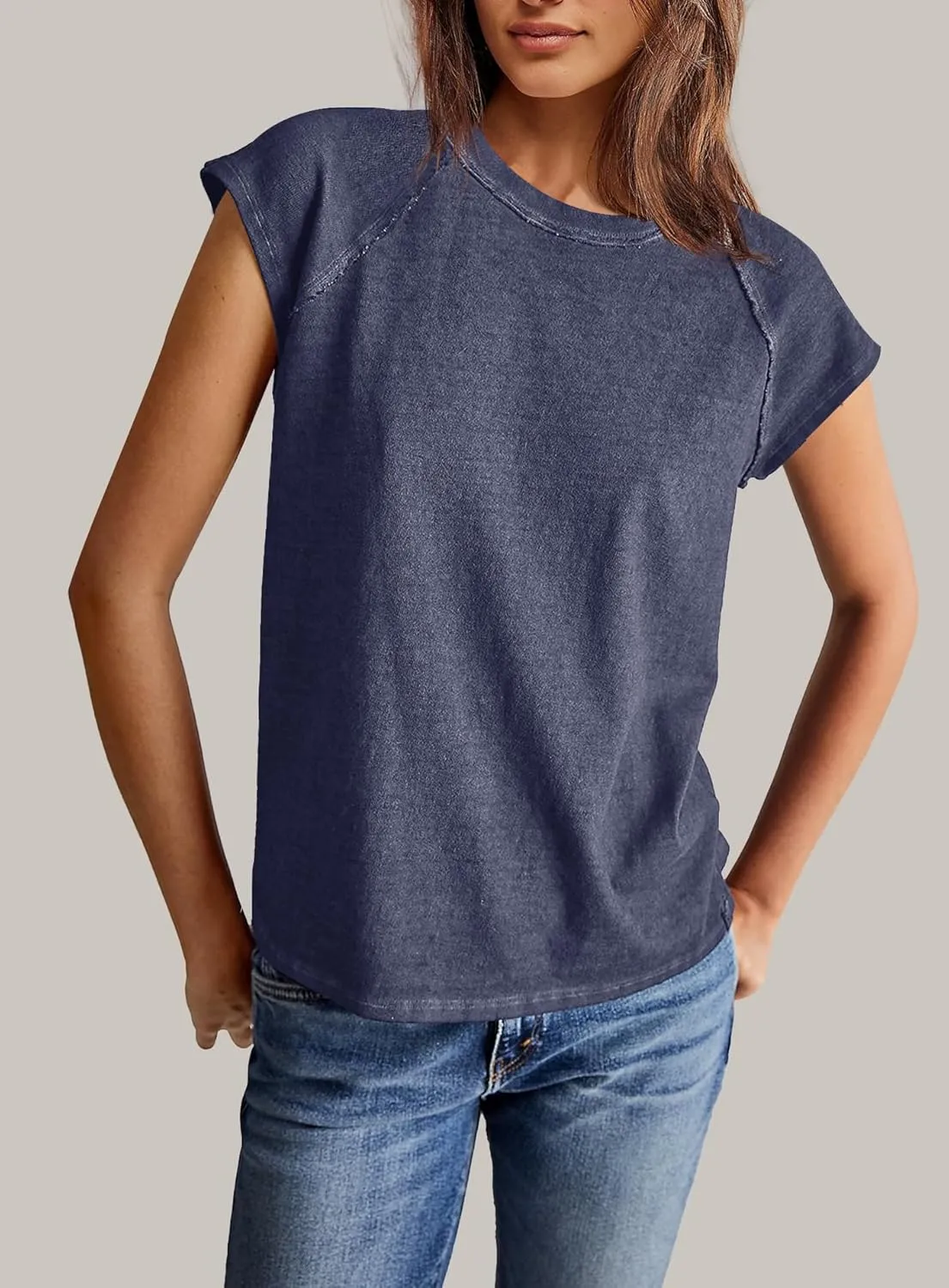 Yanekop Womens Short Sleeve Shirts Crewneck T Shirts Basic Tees Casual Summer Tops Cap Sleeve Tops Trendy Shirts