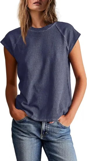 Yanekop Womens Short Sleeve Shirts Crewneck T Shirts Basic Tees Casual Summer Tops Cap Sleeve Tops Trendy Shirts