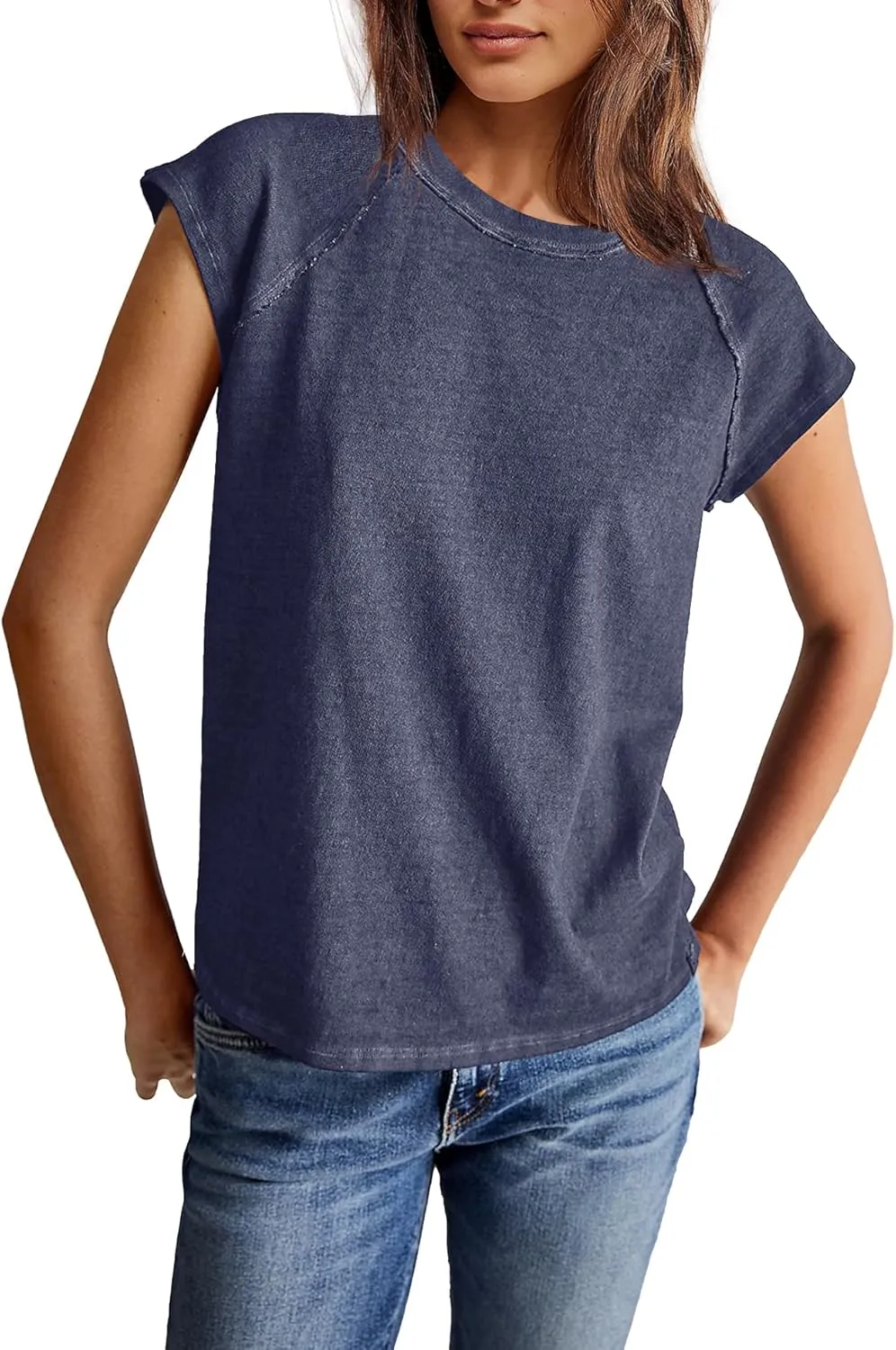 Yanekop Womens Short Sleeve Shirts Crewneck T Shirts Basic Tees Casual Summer Tops Cap Sleeve Tops Trendy Shirts