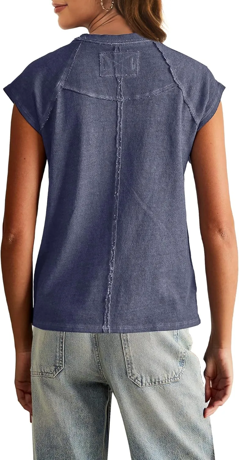 Yanekop Womens Short Sleeve Shirts Crewneck T Shirts Basic Tees Casual Summer Tops Cap Sleeve Tops Trendy Shirts