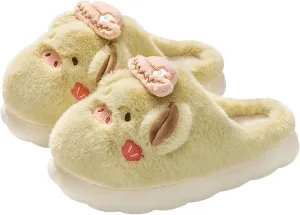 YILANLAN Women's Pink Pig Animal Slippers - Warm, Plush, Winter, Flat Heel, No Closure, Round Toe