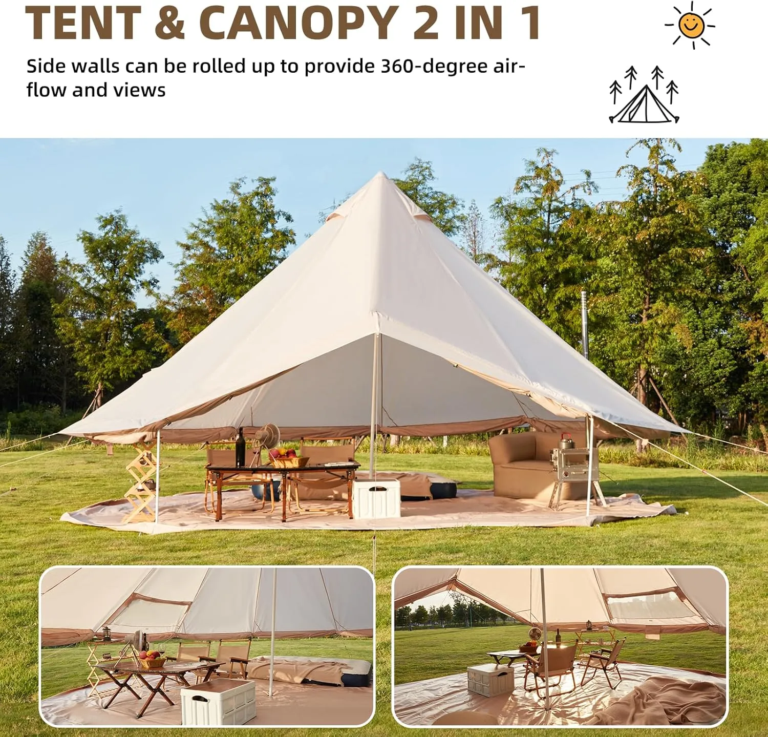 YOLENY Bell Ten 4/6/8/10 Person 4 Season, Yurt Tent Waterproof Glamping Tents w/Stove Jack for Family Camping Outdoor Party, Glamping Tents for Camping - 9.8/13.1/16.4FT