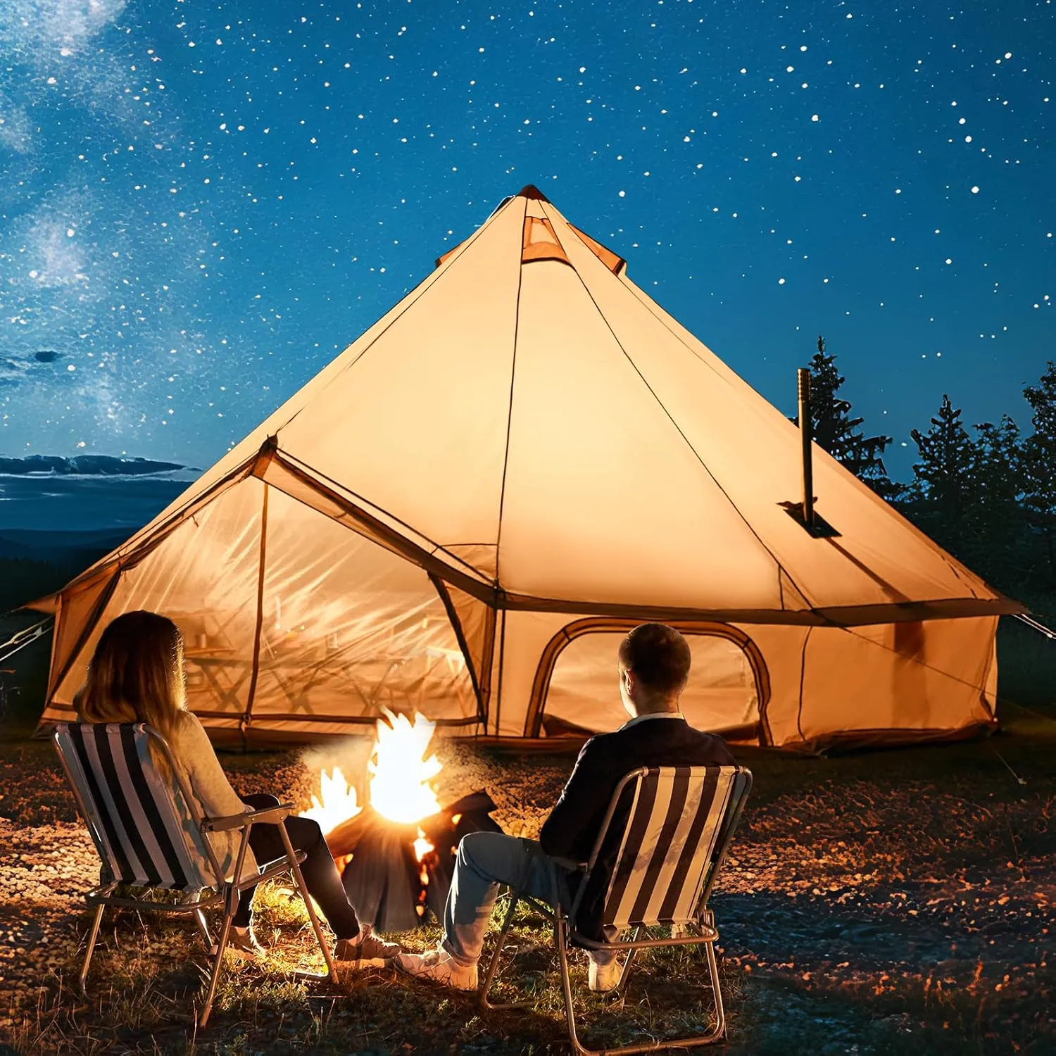 YOLENY Bell Ten 4/6/8/10 Person 4 Season, Yurt Tent Waterproof Glamping Tents w/Stove Jack for Family Camping Outdoor Party, Glamping Tents for Camping - 9.8/13.1/16.4FT