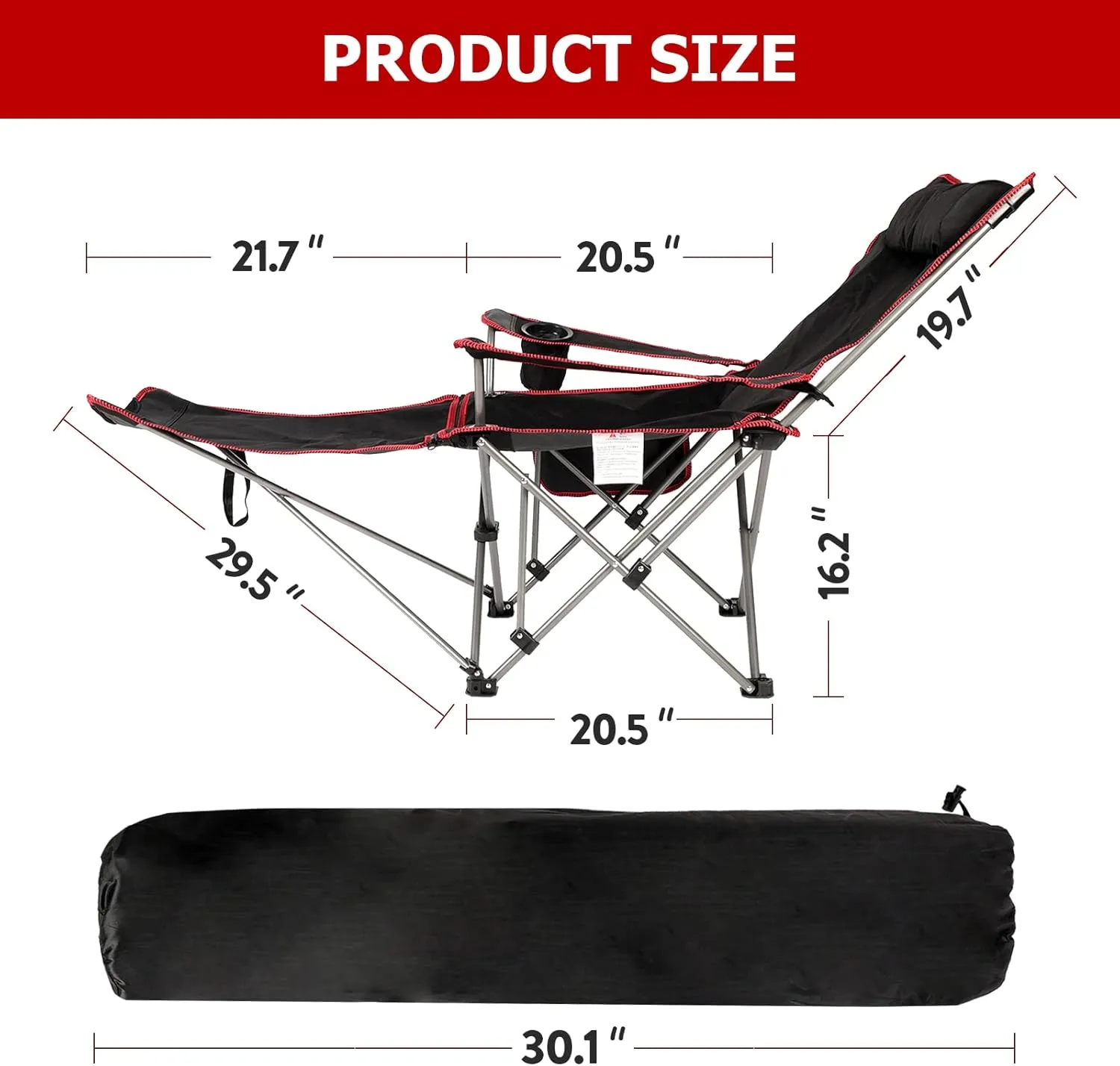 YSSOA Removable Footrest Reclining Camping Chair, 1-Pack, Black