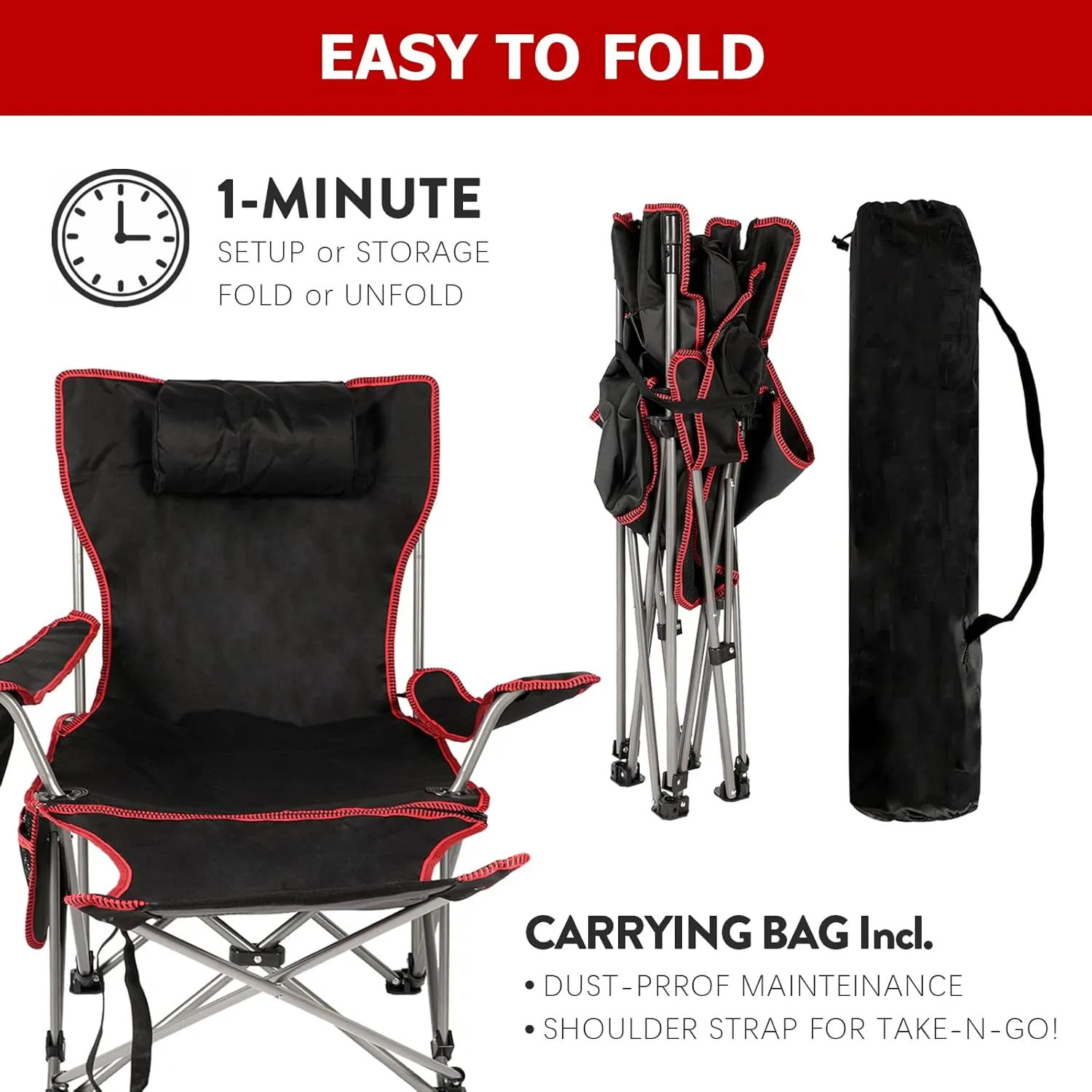 YSSOA Removable Footrest Reclining Camping Chair, 1-Pack, Black