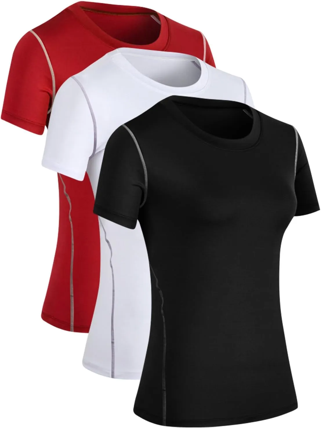 Yuerlian Women's Yoga Compression Shirt Sport Athletic T-Shirts Workout Tops Baselayer Gym Short Sleeve 3 Pack