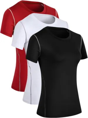 Yuerlian Women's Yoga Compression Shirt Sport Athletic T-Shirts Workout Tops Baselayer Gym Short Sleeve 3 Pack