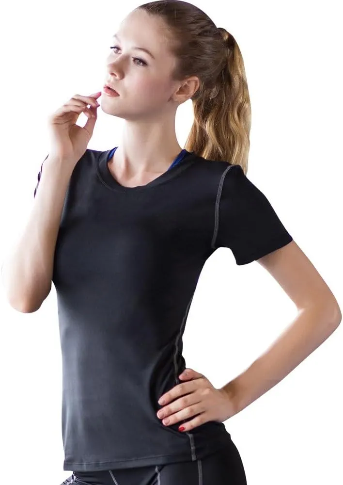 Yuerlian Women's Yoga Compression Shirt Sport Athletic T-Shirts Workout Tops Baselayer Gym Short Sleeve 3 Pack