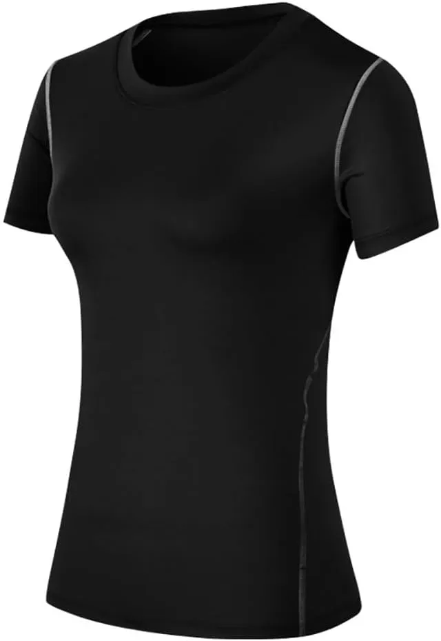 Yuerlian Women's Yoga Compression Shirt Sport Athletic T-Shirts Workout Tops Baselayer Gym Short Sleeve 3 Pack