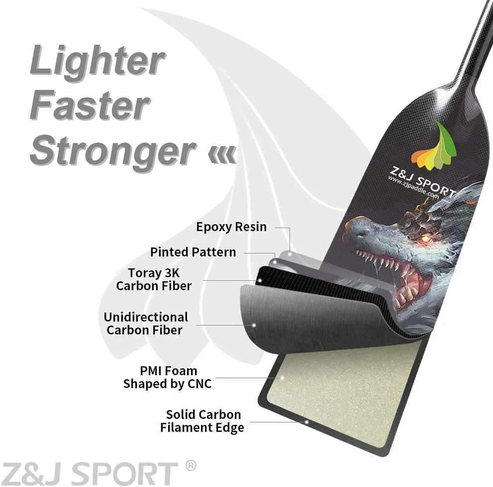 Z&J SPORT Adjustable Dragon Boat Paddle, IDBF Approved Carbon Fiber Paddle, Dragon Graphic Paddle with Adjuster for Dragon Boat Race with Adjustable T Handle
