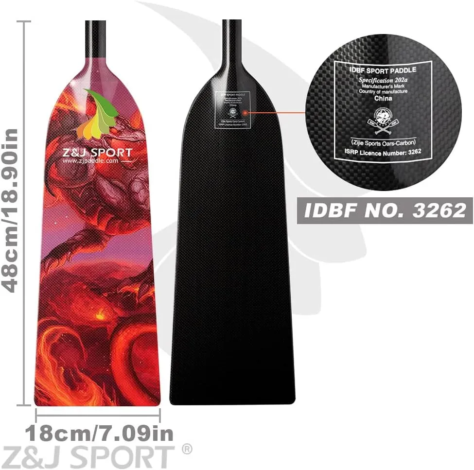 Z&J SPORT Adjustable Dragon Boat Paddle, IDBF Approved Carbon Fiber Paddle, Dragon Graphic Paddle with Adjuster for Dragon Boat Race with Adjustable T Handle