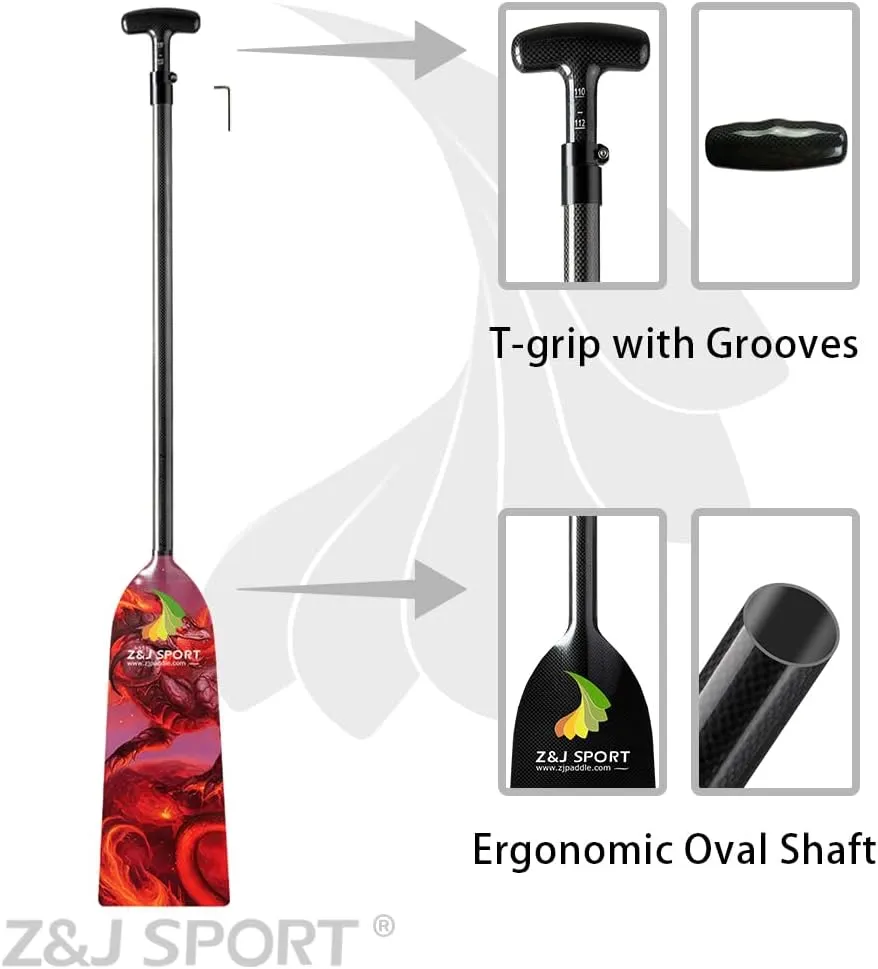 Z&J SPORT Adjustable Dragon Boat Paddle, IDBF Approved Carbon Fiber Paddle, Dragon Graphic Paddle with Adjuster for Dragon Boat Race with Adjustable T Handle