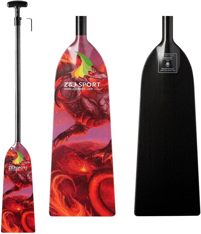 Z&J SPORT Adjustable Dragon Boat Paddle, IDBF Approved Carbon Fiber Paddle, Dragon Graphic Paddle with Adjuster for Dragon Boat Race with Adjustable T Handle