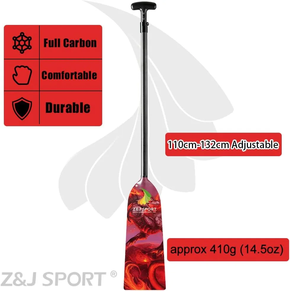 Z&J SPORT Adjustable Dragon Boat Paddle, IDBF Approved Carbon Fiber Paddle, Dragon Graphic Paddle with Adjuster for Dragon Boat Race with Adjustable T Handle