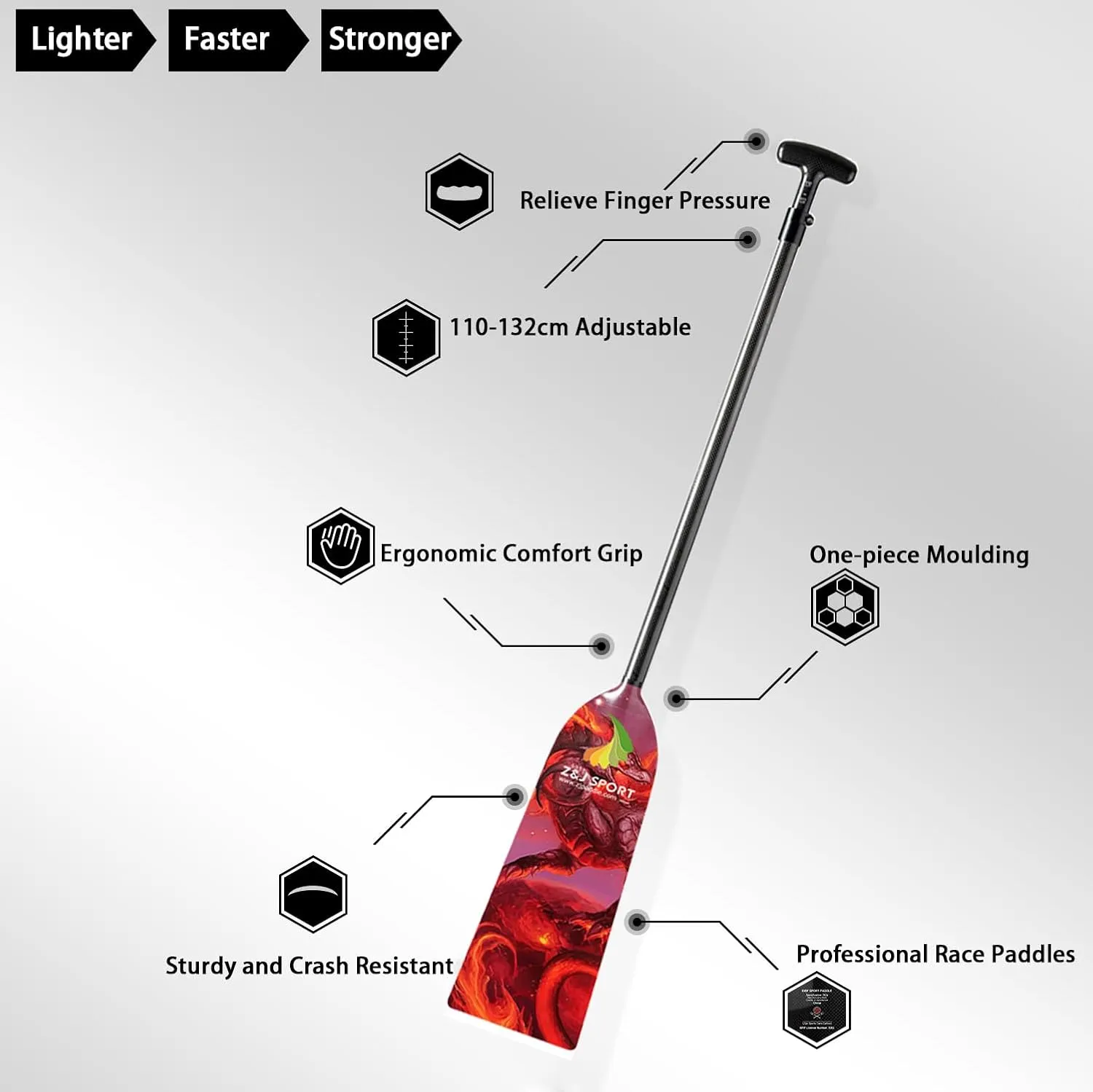 Z&J SPORT Adjustable Dragon Boat Paddle, IDBF Approved Carbon Fiber Paddle, Dragon Graphic Paddle with Adjuster for Dragon Boat Race with Adjustable T Handle